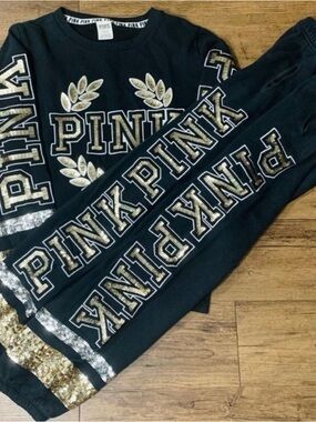 VS PINK BLING GOLD OUTFIT SET S